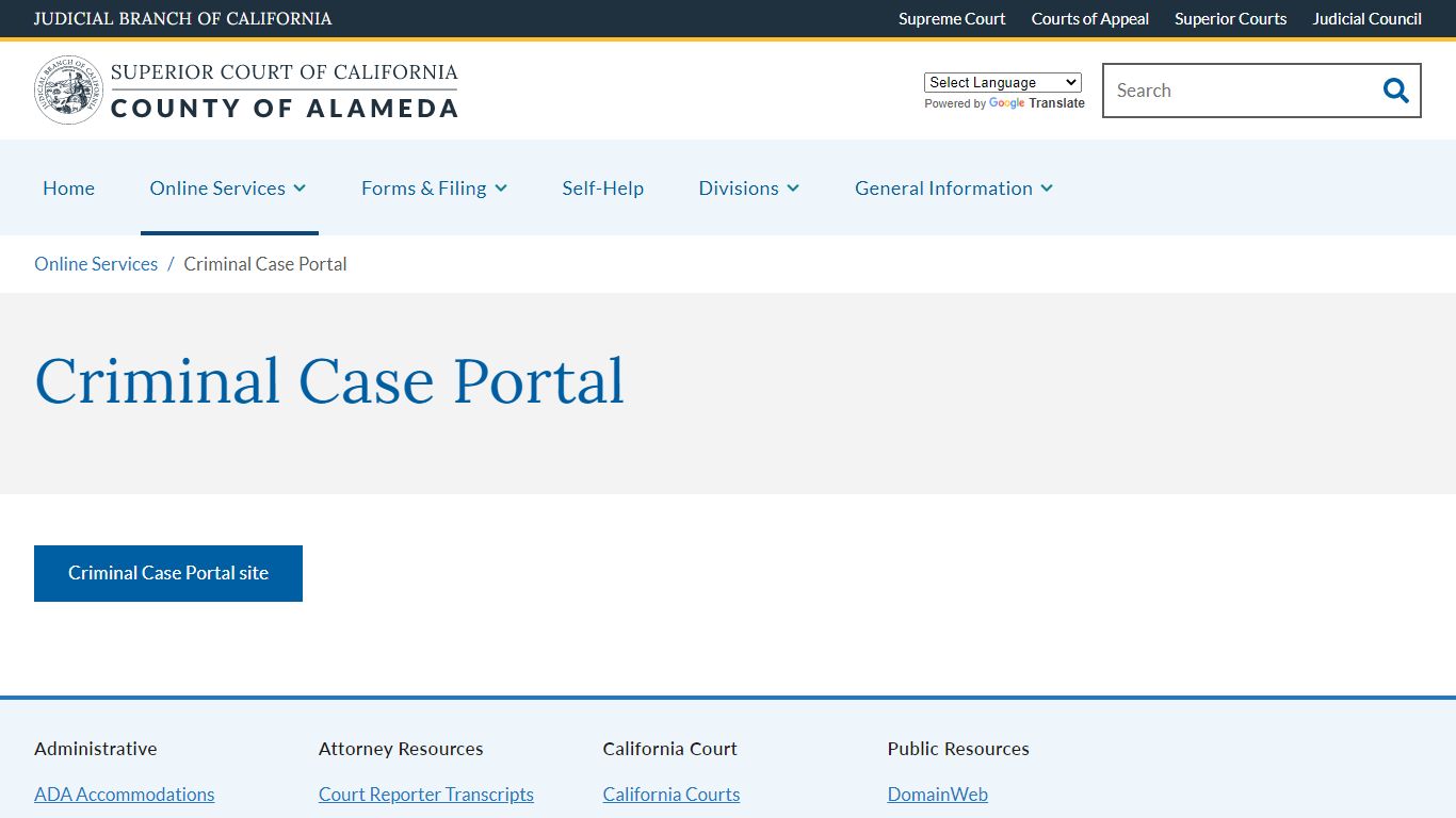 Criminal Case Portal - Alameda County Superior Court